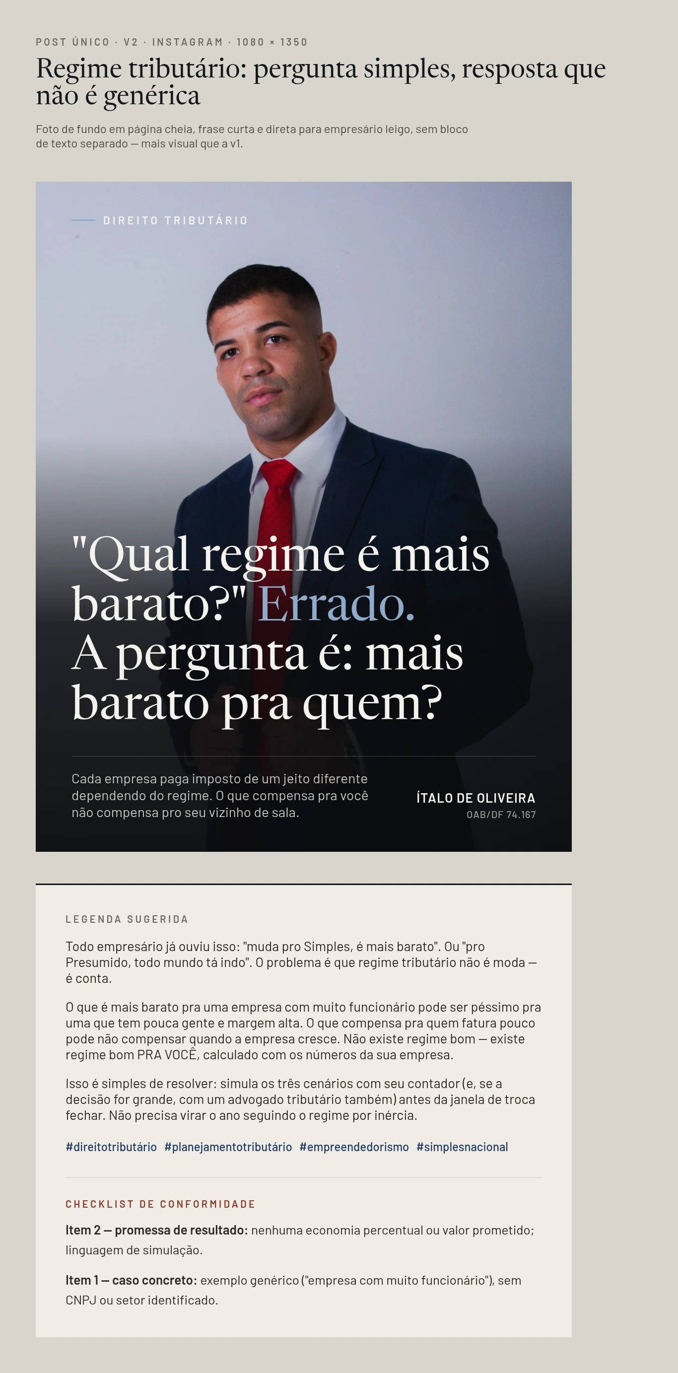 Prévia da campanha para o Instagram